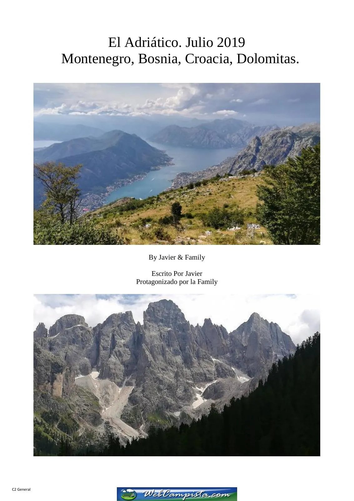 Portada — El Adriatico, Montenegro, Bosnia,Croacia y Dolomitas