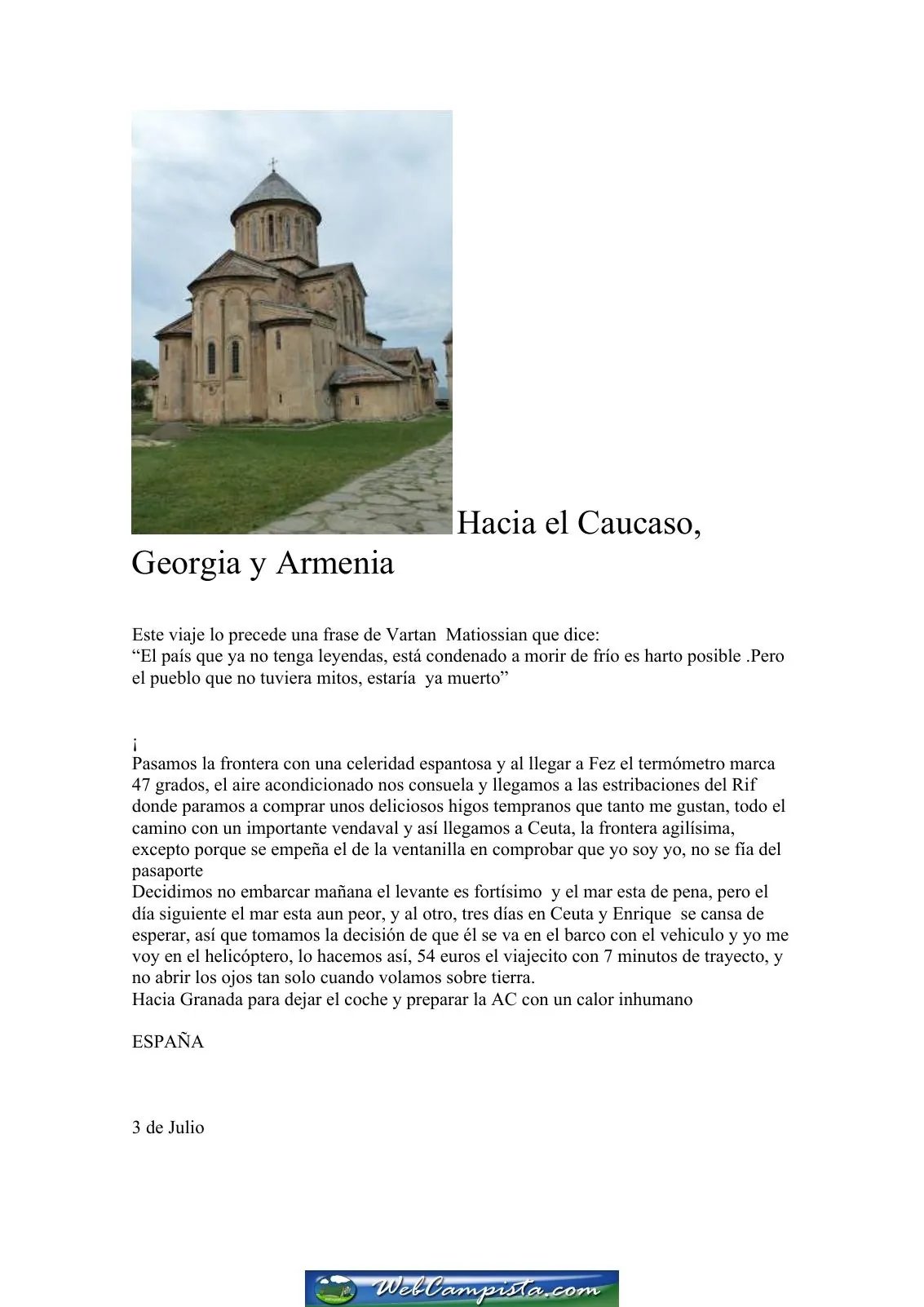Portada — Hacia el Caucaso, Georgia y Armenia
