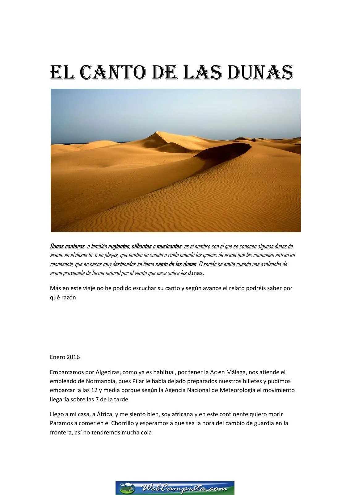 Portada — El Canto de las dunas